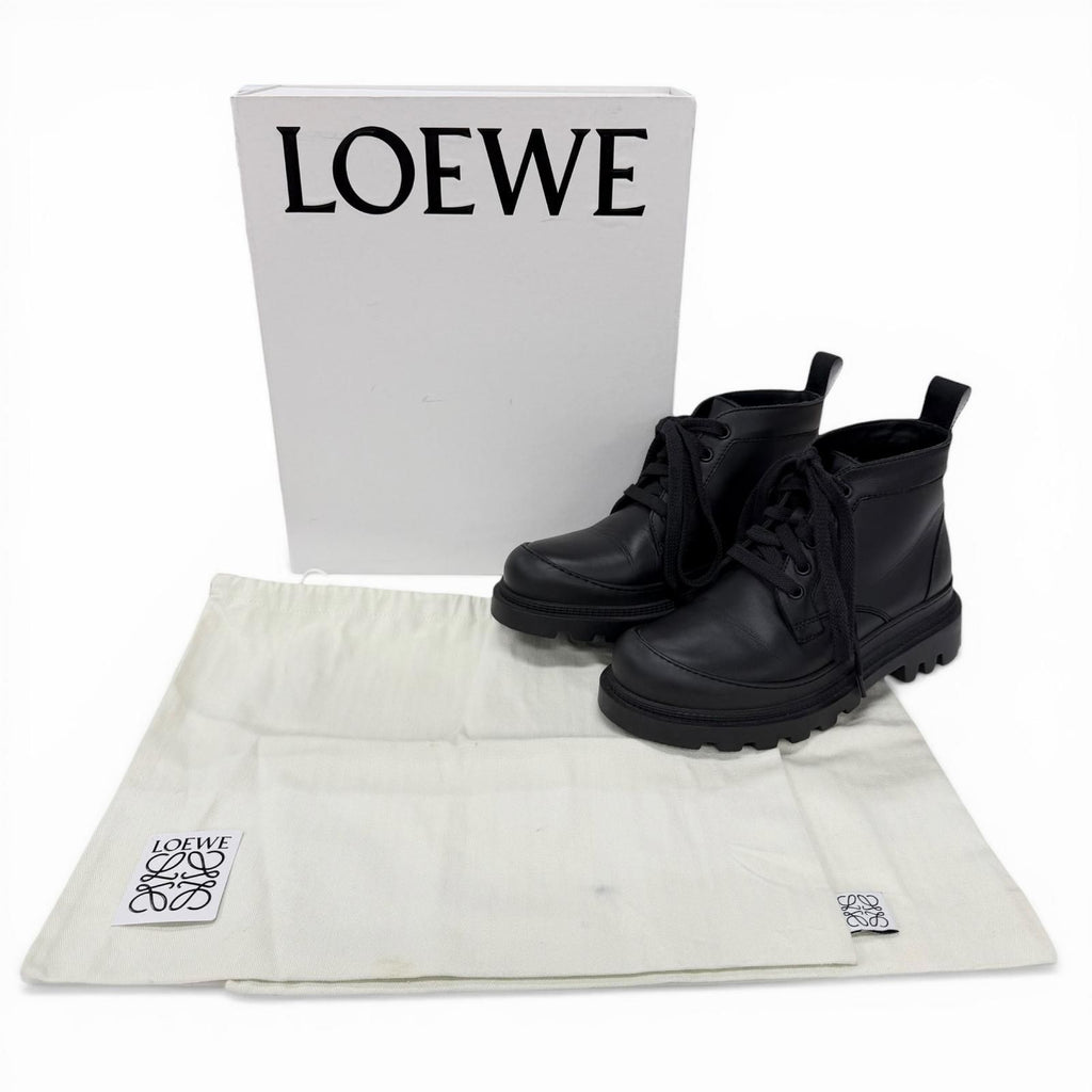 Loewe Mid Cut Combat Boots Leather Short Black — view 2