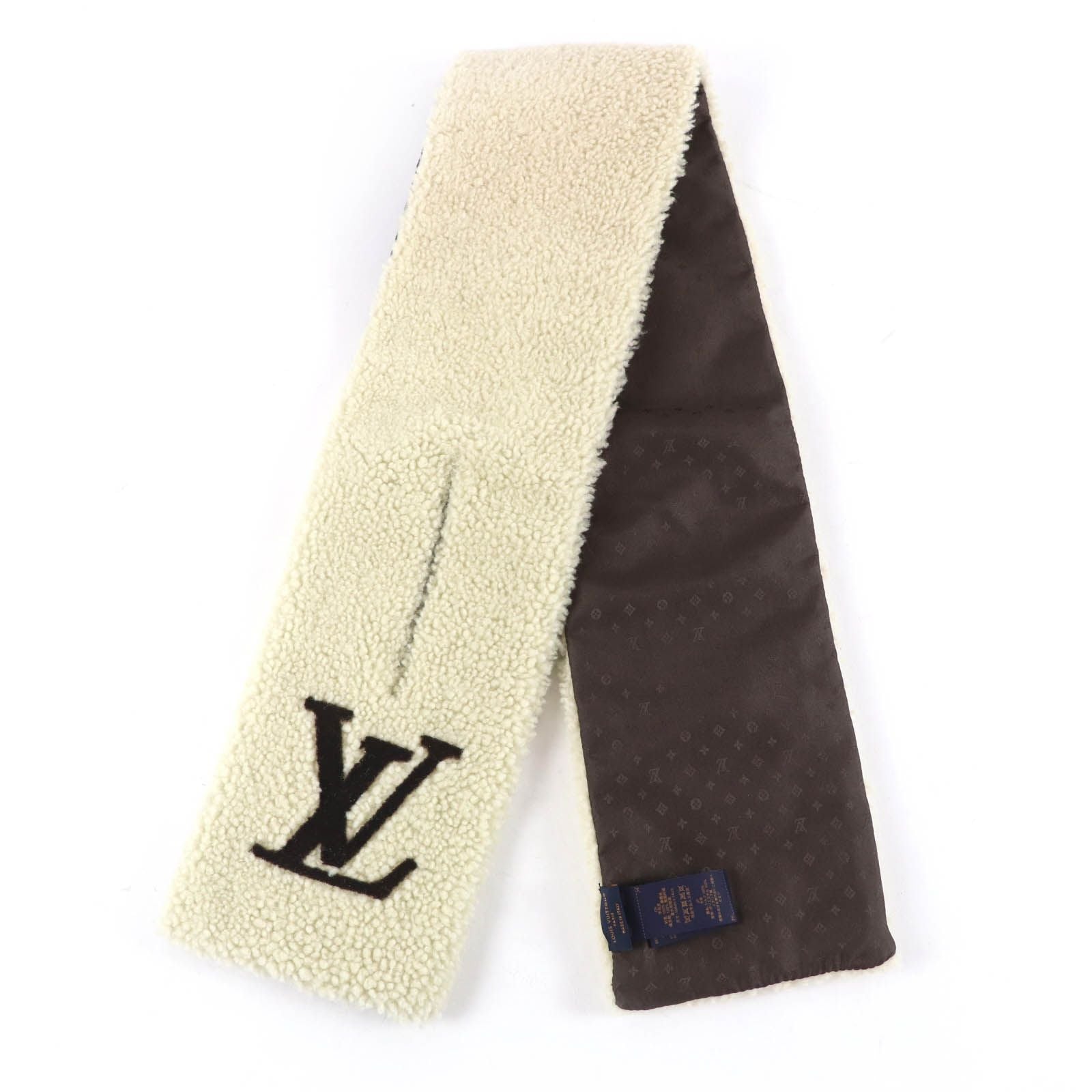 Louis Vuitton LV Logo Shearling Fur Tippet Shawl Scarf Ivory — view 4