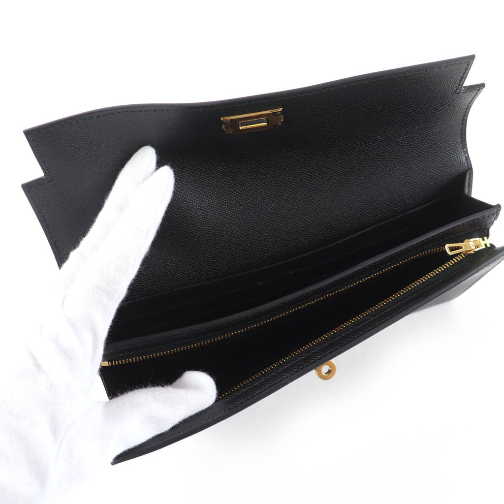 Hermes Kelly Pocket Long Veau Epsom Gold Wallet Black — view 6