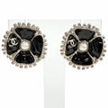 Chanel Camellia Pearl CC Logo Earrings Black Silver