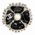 Chanel Camellia Pearl CC Logo Earrings Black Silver — view 5