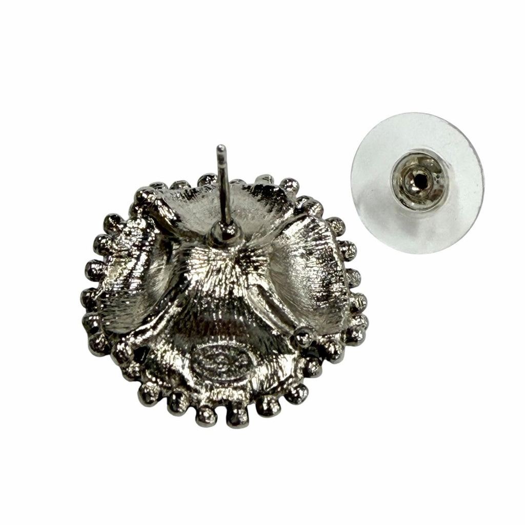 Chanel Camellia Pearl CC Logo Earrings Black Silver — view 4