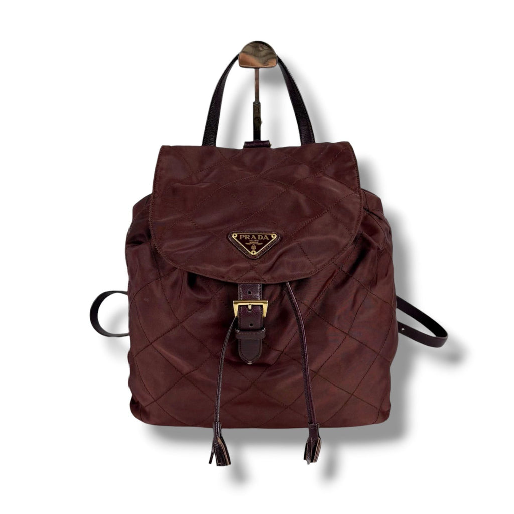 Prada Quilted Processing Tassel Charm Backpack Tessuto Nylon Wine Red