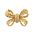Dior Ribbon Metal Rhinestone Gold Brooch
