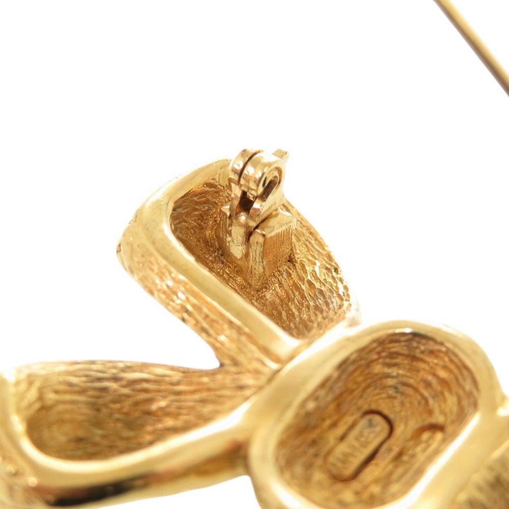 Dior Ribbon Metal Rhinestone Gold Brooch — view 8