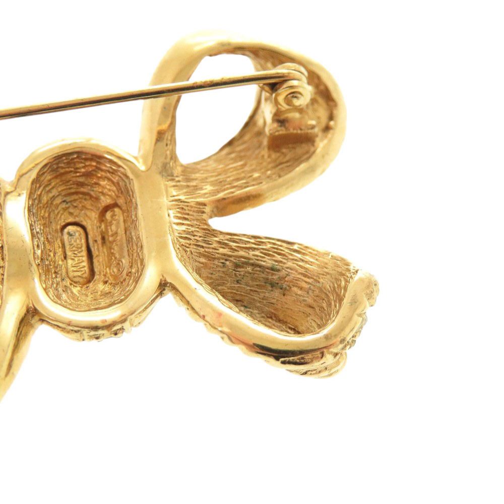 Dior Ribbon Metal Rhinestone Gold Brooch — view 5