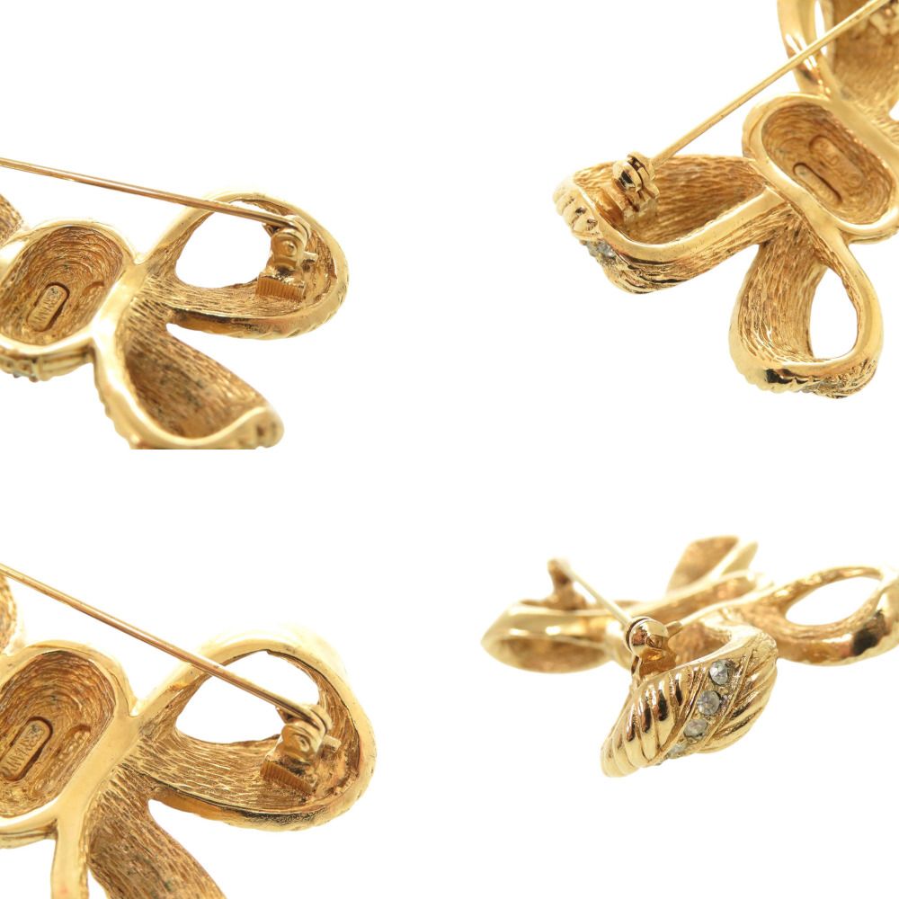 Dior Ribbon Metal Rhinestone Gold Brooch — view 9