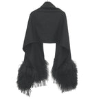 Fendi Fur Fringe Cashmere Shawl Black Scarf — view 2