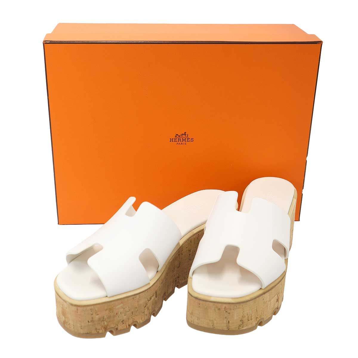Hermes Eze Platform Cork Sandals Sl1 White