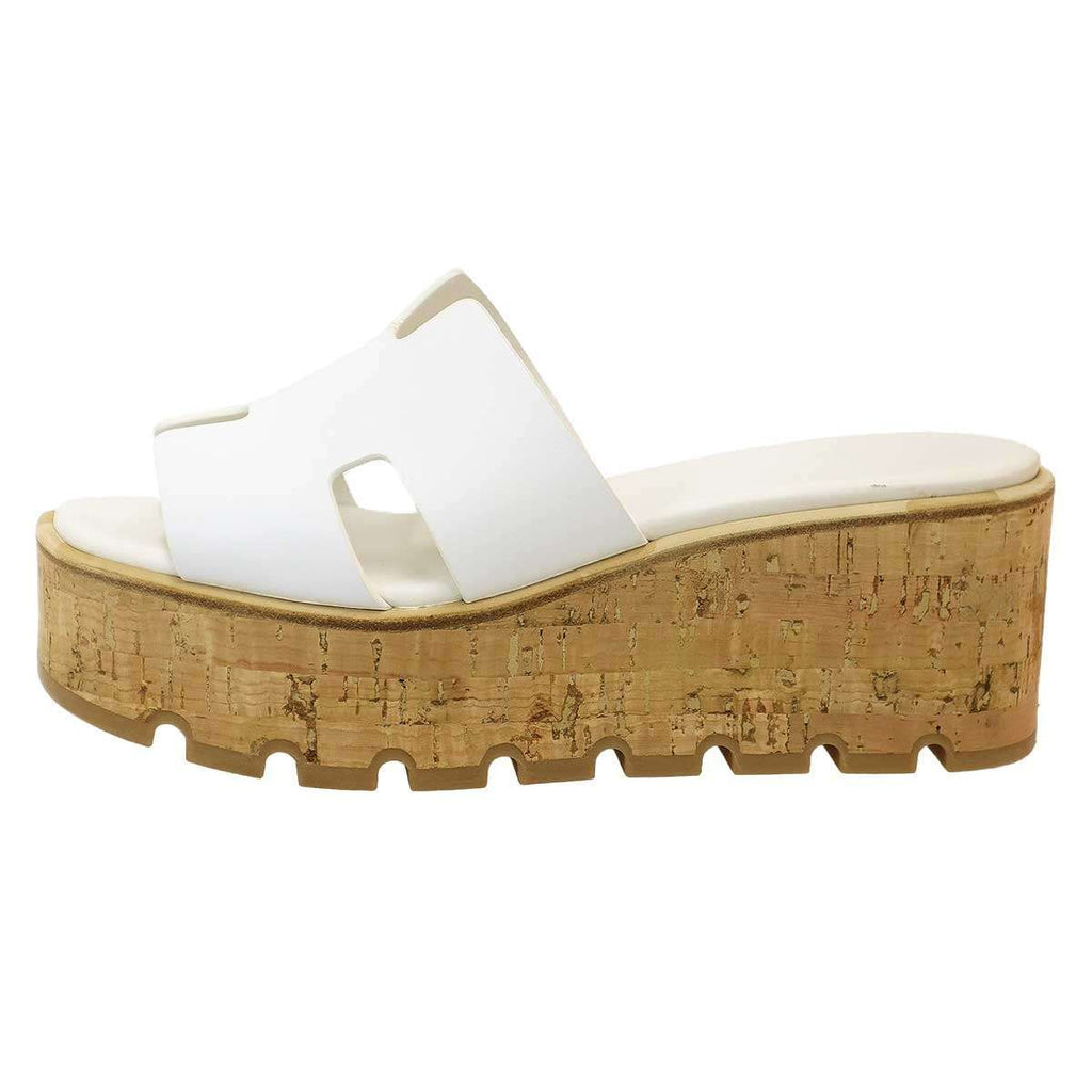 Hermes Eze Platform Cork Sandals Sl1 White — view 2