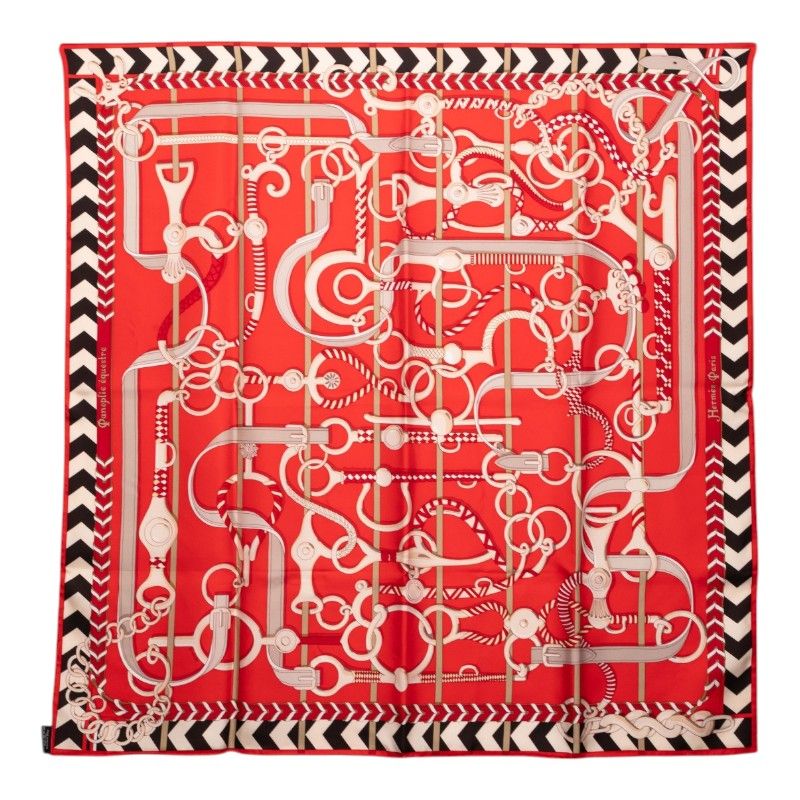 Hermes Carre 90 Panoplie Equestre Horseback Riding Equipment Set Scarf Red