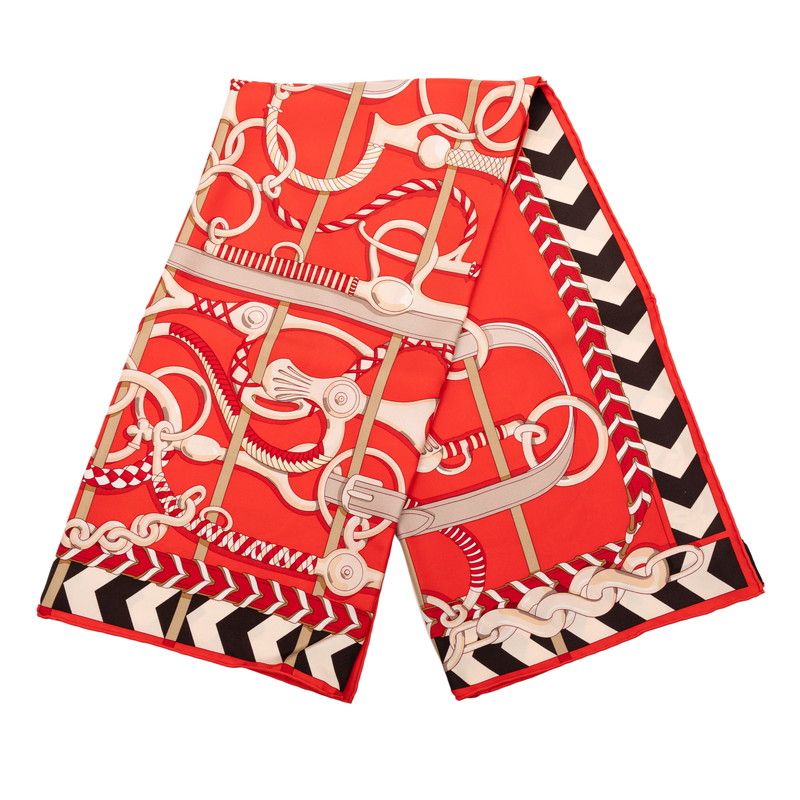 Hermes Carre 90 Panoplie Equestre Horseback Riding Equipment Set Scarf Red — view 2