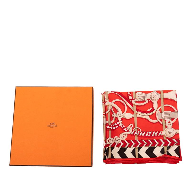Hermes Carre 90 Panoplie Equestre Horseback Riding Equipment Set Scarf Red — view 7