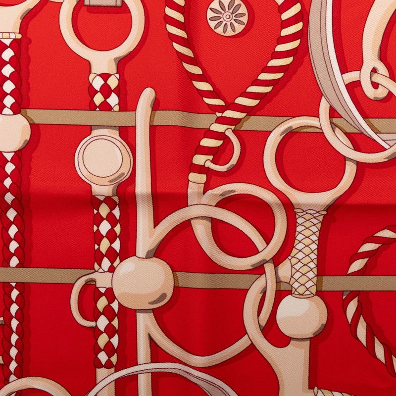 Hermes Carre 90 Panoplie Equestre Horseback Riding Equipment Set Scarf Red — view 3