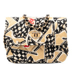 Chanel CC Logo Quilted Checkered Flag Mini Chain Shoulder Bag Beige Cotton