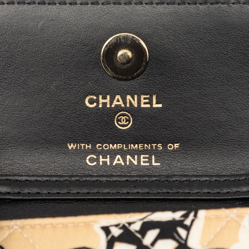 Chanel CC Logo Quilted Checkered Flag Mini Chain Shoulder Bag Beige Cotton — view 7