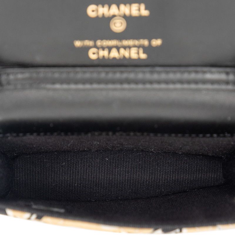 Chanel CC Logo Quilted Checkered Flag Mini Chain Shoulder Bag Beige Cotton — view 5