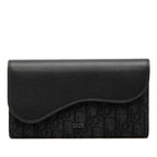 Dior Oblique Saddle Wallet Black Canvas Leather