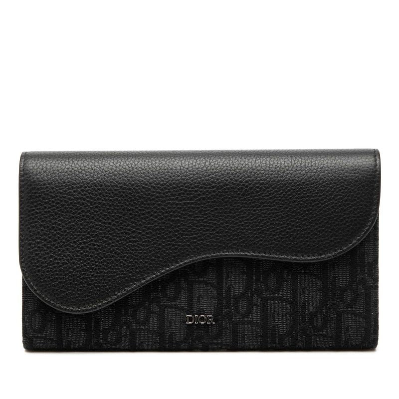 Dior Oblique Saddle Wallet Black Canvas Leather