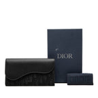 Dior Oblique Saddle Wallet Black Canvas Leather — view 7