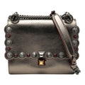 Fendi Canai Chain Shoulder Bag Silver Leather