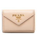Prada Logo Compact Wallet Trifold Beige Saffiano Leather 1