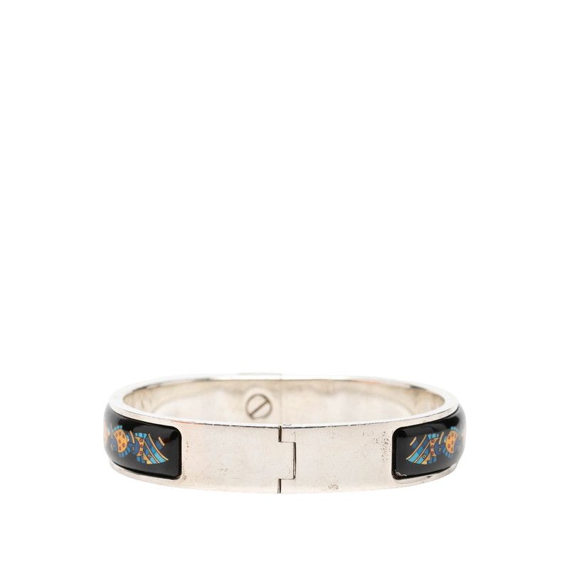 Hermes Enamel PM Location Cloisonne Bangle Silver Black Blue Bracelet — view 3