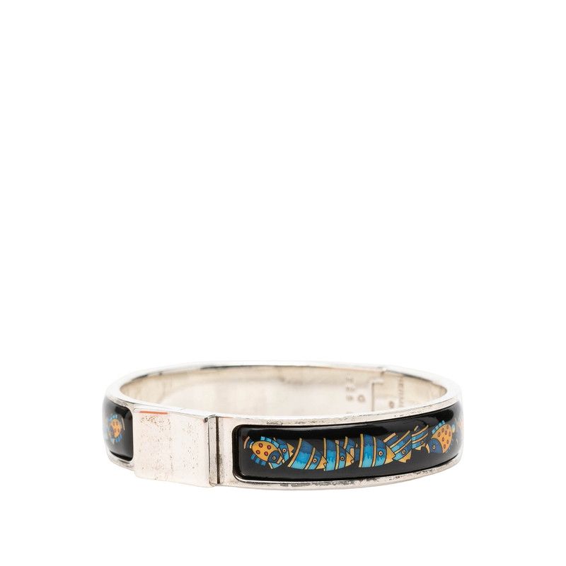 Hermes Enamel PM Location Cloisonne Bangle Silver Black Blue Bracelet — view 2