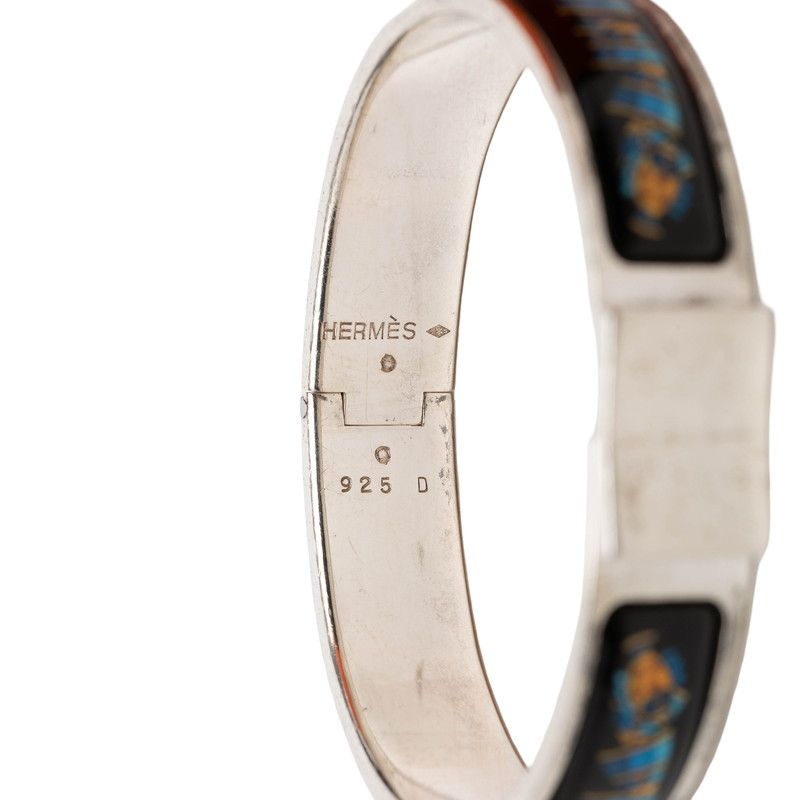 Hermes Enamel PM Location Cloisonne Bangle Silver Black Blue Bracelet — view 4
