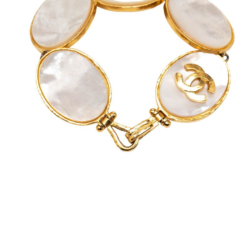 Chanel CC Logo Bangle Gold White Plated Bracelet — view 5
