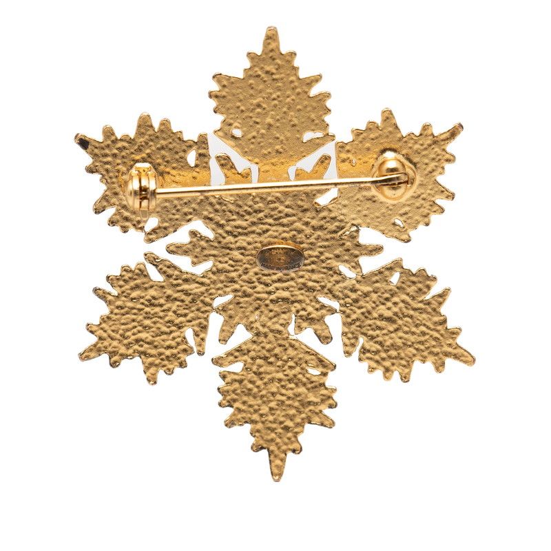 Chanel CC Logo Snowflake Brooch Gold Plated Rhinestone 1 — view 3