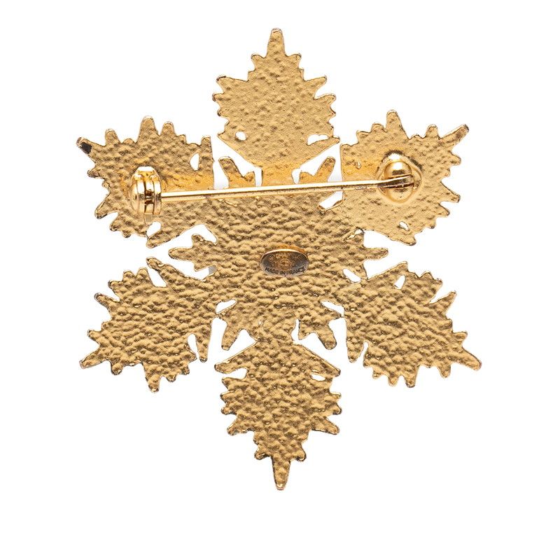 Chanel CC Logo Snowflake Brooch Gold Plated Rhinestone 1 — view 2