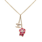 Chanel Camellia CC Logo Flower Motif Necklace Gold Red Pink Plated 1 — view 2