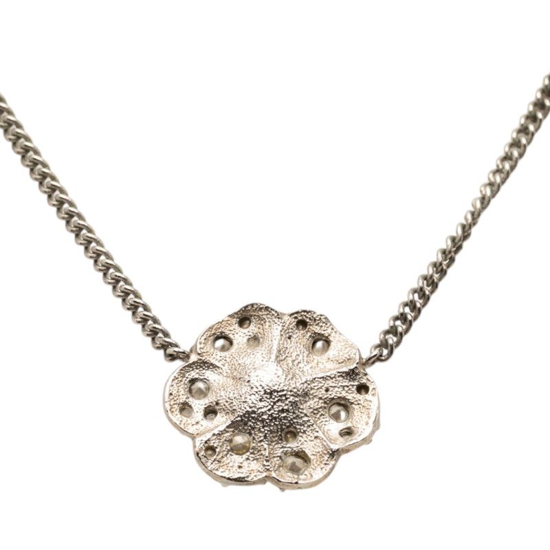 Chanel Camellia CC Logo Necklace Silver Metal Rhinestone 1 — view 2