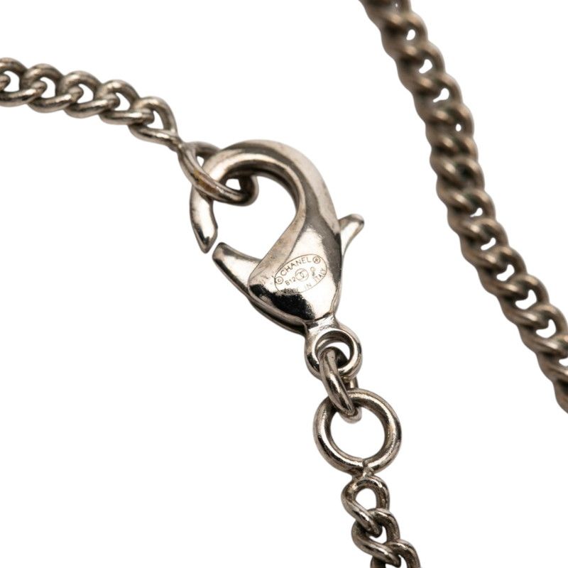 Chanel Camellia CC Logo Necklace Silver Metal Rhinestone 1 — view 5