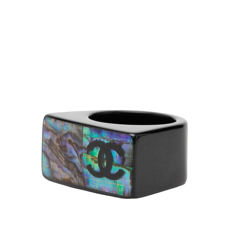 Chanel CC Logo Ring Black Blue Plastic