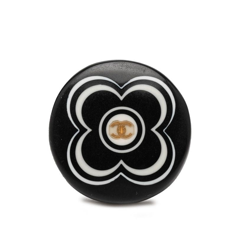 Chanel CC Logo Flower Motif Ring Black Plastic