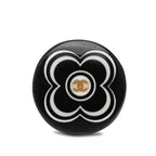 Chanel CC Logo Flower Motif Ring Black Plastic
