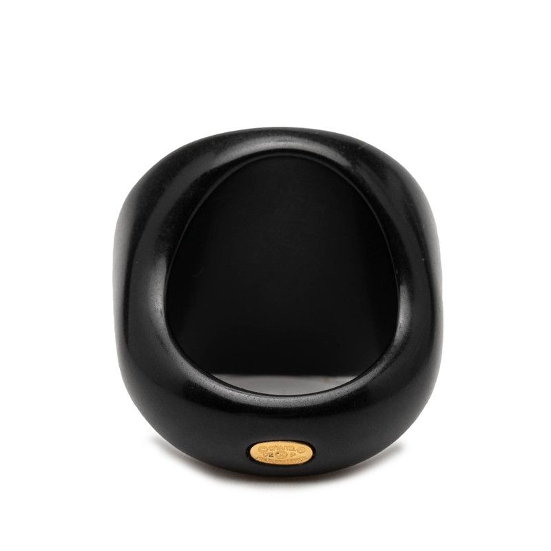 Chanel CC Logo Flower Motif Ring Black Plastic