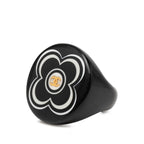 Chanel CC Logo Flower Motif Ring Black Plastic