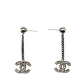 Chanel CC Logo Earrings Silver Yellow Metal Rhinestone 1