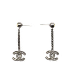 Chanel CC Logo Earrings Silver Yellow Metal Rhinestone 1