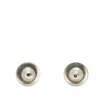 Chanel CC Logo Stud Earrings Silver Black Metal Plastic 1 — view 2