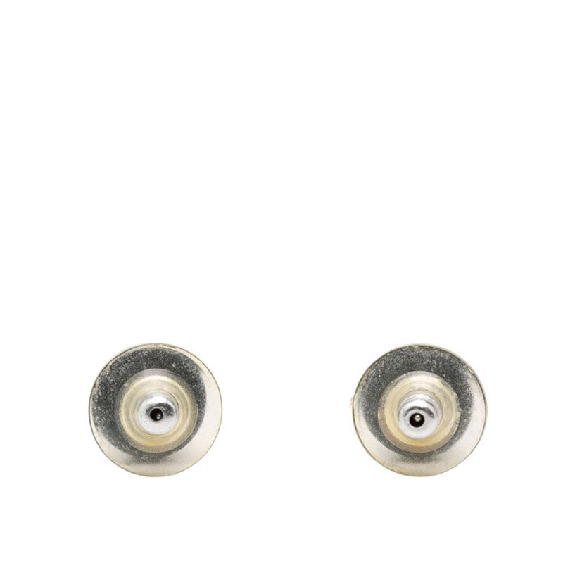 Chanel CC Logo Stud Earrings Silver Black Metal Plastic 1 — view 2