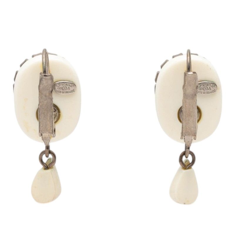 Chanel Logo Earrings Silver White Metal Rhinestone 1 — view 2