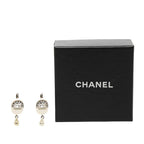 Chanel Logo Earrings Silver White Metal Rhinestone 1 — view 4
