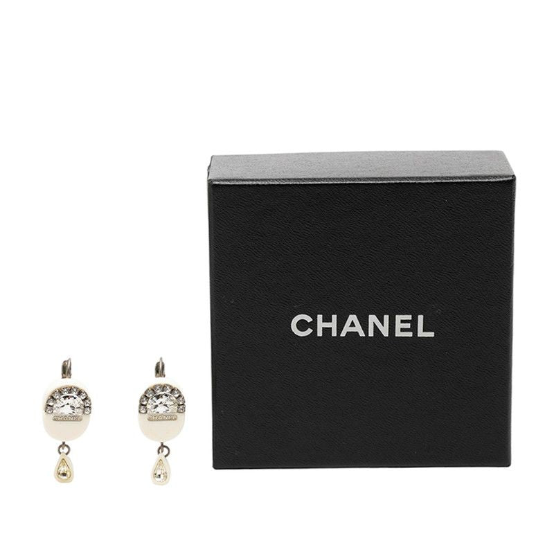 Chanel Logo Earrings Silver White Metal Rhinestone 1 — view 4