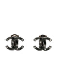 Chanel CC Logo Earrings Silver Green Metal Rhinestone 1