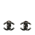 Chanel CC Logo Earrings Silver Green Metal Rhinestone 1