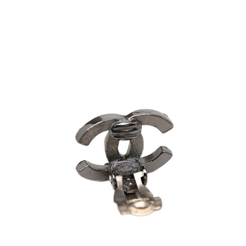 Chanel CC Logo Earrings Silver Green Metal Rhinestone 1 — view 3